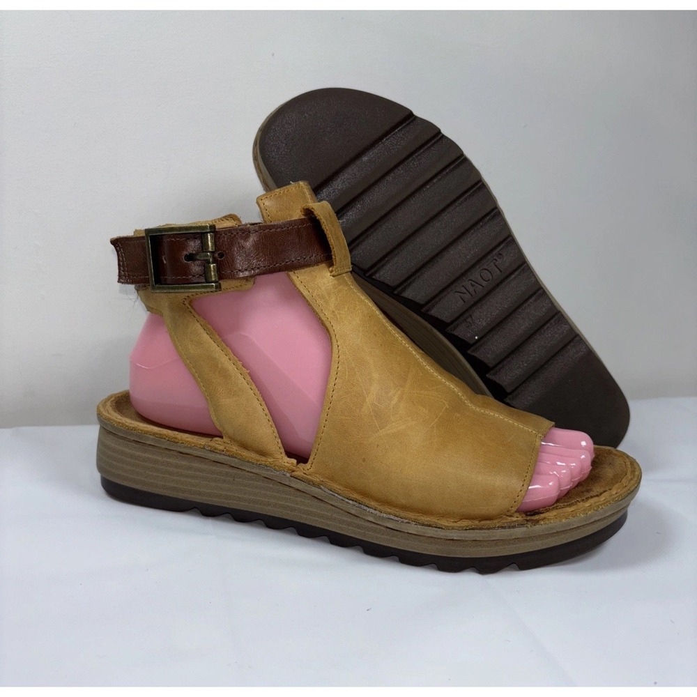 Naot Womens  37/6 Verbena Leather Ankle Strap Wedge Sandals Festival Summer Chic